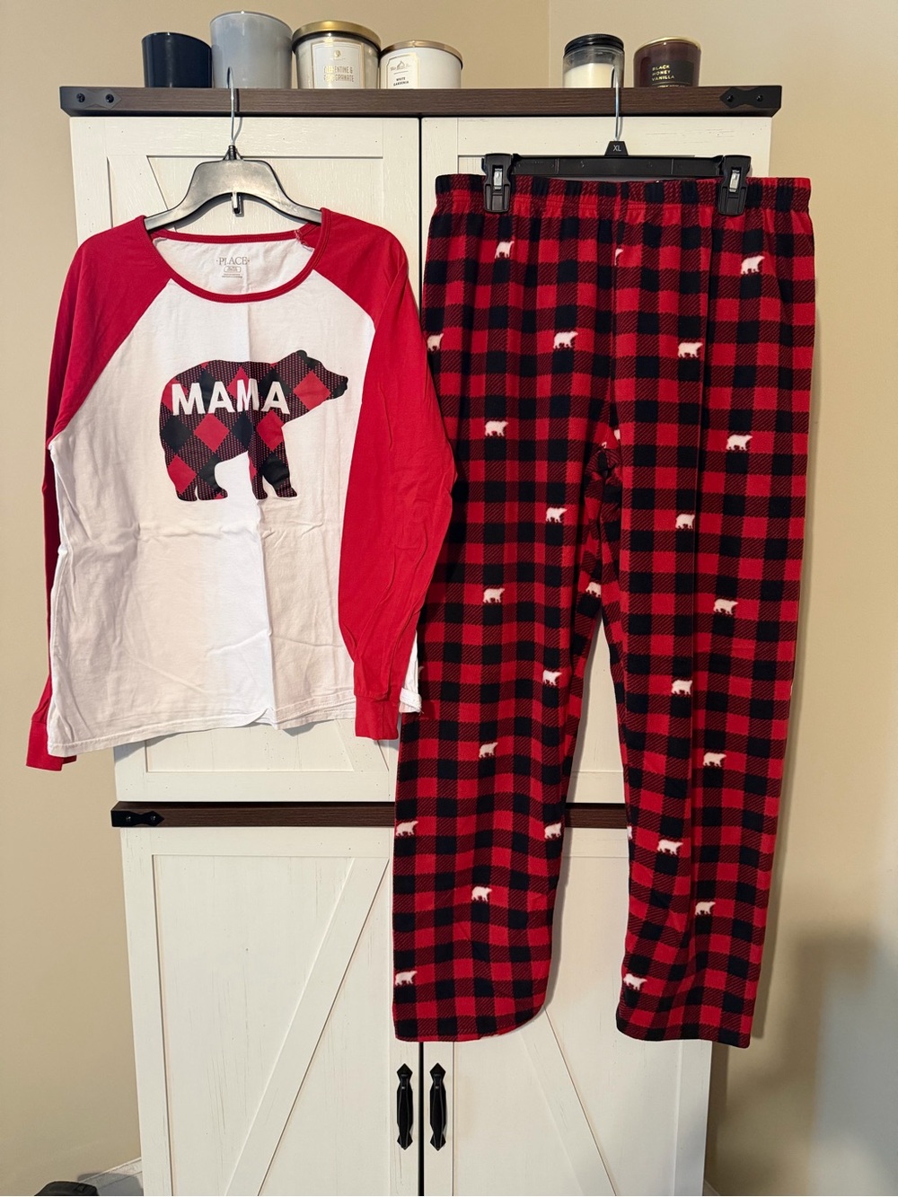 Place Red & White Buffalo Plaid Mama Bear Pajama Set